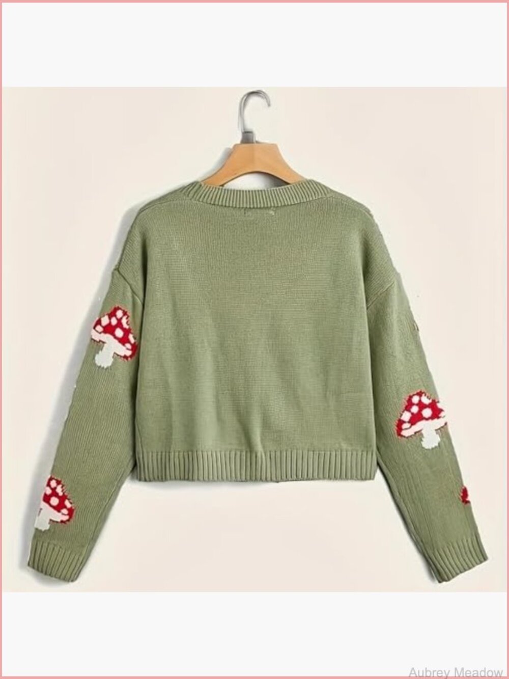 Cute Mushroom Cardigan Sweater Button Long Sleeve V Neck Knit Crop Outwear - Picture 2 of 5